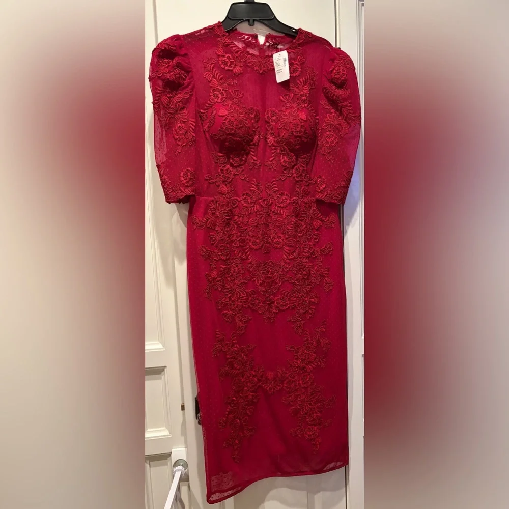 Zuhair Murad Red Lace Pencil Midi Gown Never Worn With Tags - Picture 2 of 8